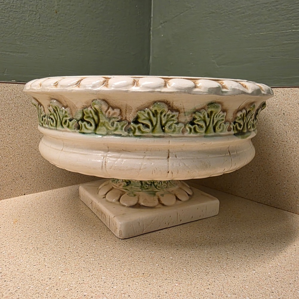Ceramic Pedestal Urn Succulent Planter 7" Cream Green Vintage Neoclassical 5854